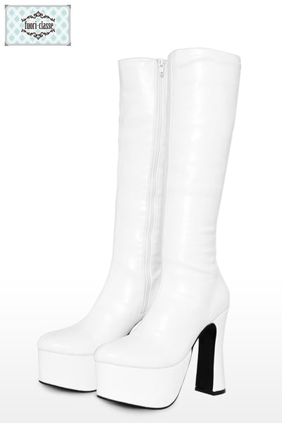 美脚プレーンブーツ 厚底13cm 白
