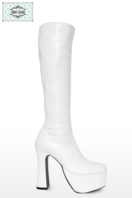 美脚プレーンブーツ 厚底13cm 白