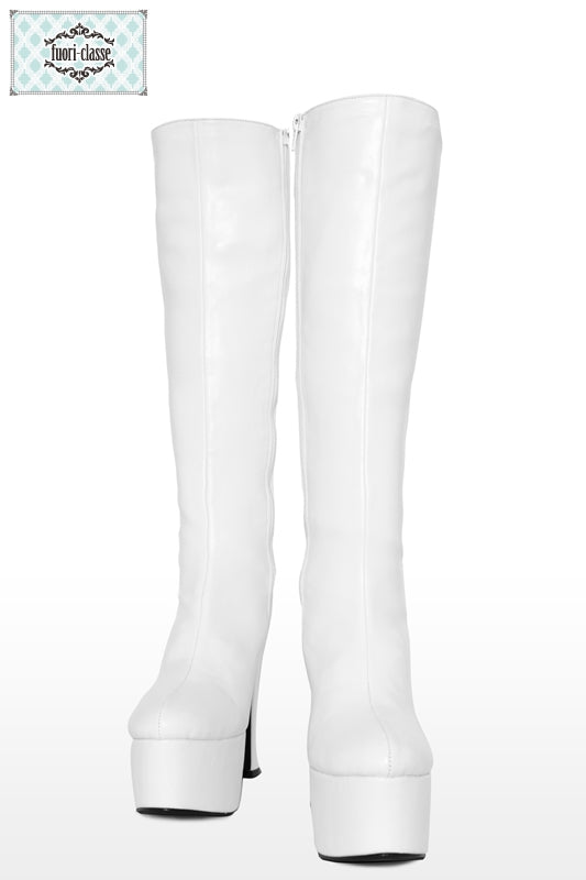 美脚プレーンブーツ 厚底13cm 白