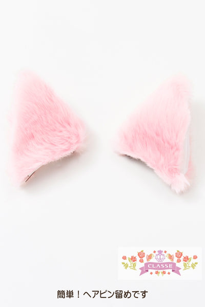 もこもこ猫耳　ピンク×白