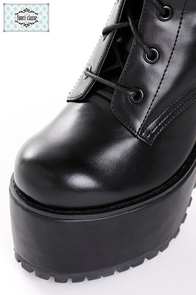 編み上げロングブーツ　厚底13cm　黒