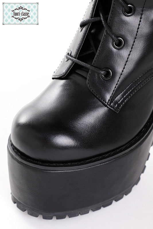編み上げロングブーツ　厚底13cm　黒