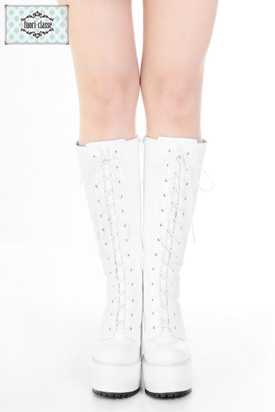 編み上げロングブーツ　厚底13cm　白
