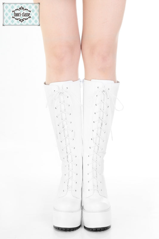 編み上げロングブーツ　厚底13cm　白