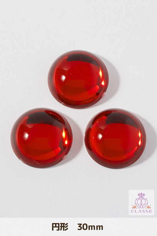 クリスタルパーツ 円形 30mm 赤 3個入