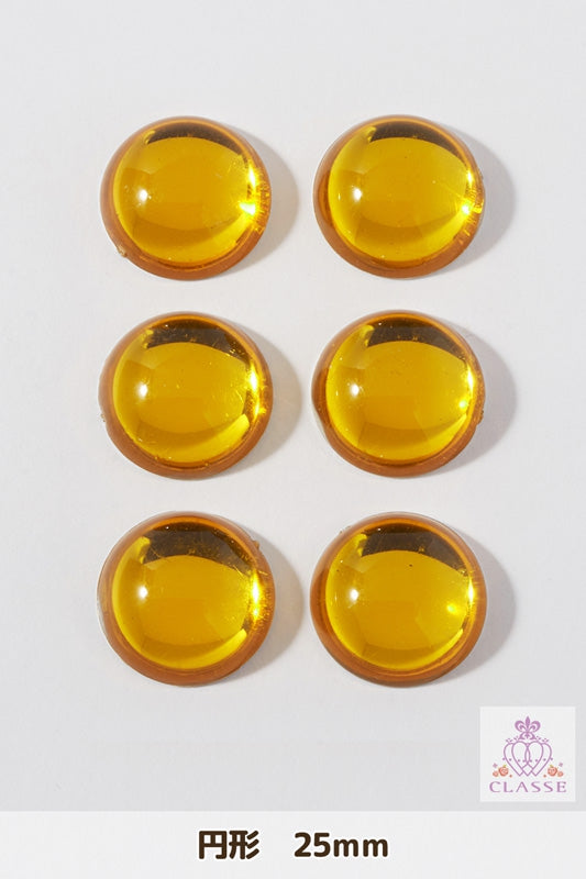 クリスタルパーツ 円形 25mm 黄 6個入