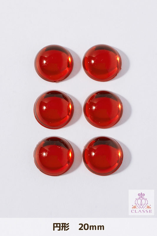 クリスタルパーツ 円形 20mm 赤 6個入