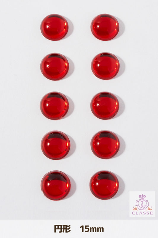 クリスタルパーツ 円形 15mm 赤 10個入