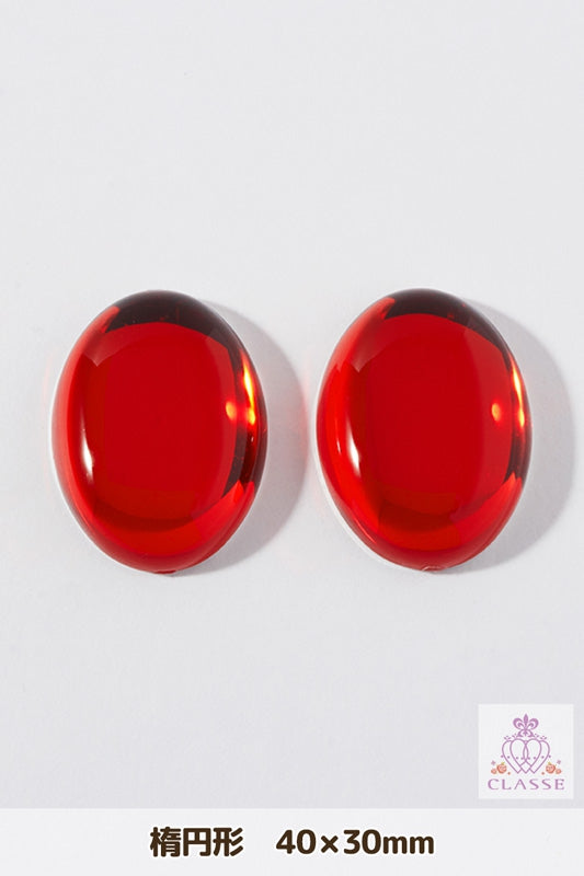 クリスタルパーツ 楕円形 40×30mm 赤 2個入
