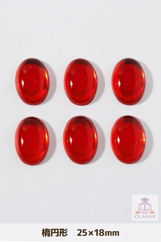 クリスタルパーツ 楕円形 25×18mm 赤 6個入