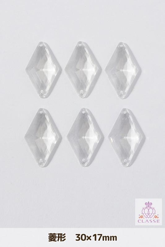 Crystal parts Rhinocated 30 x 17mm transparent 6 pieces