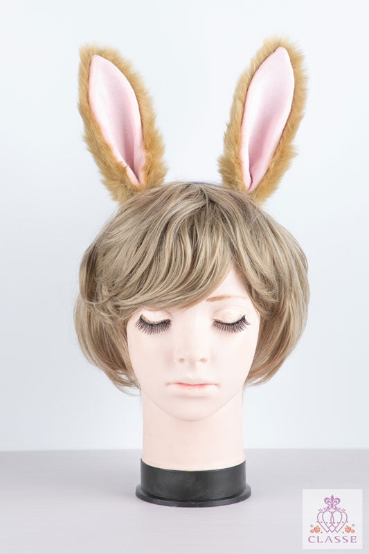 ふさふさウサ耳　ブラウン×ピンク